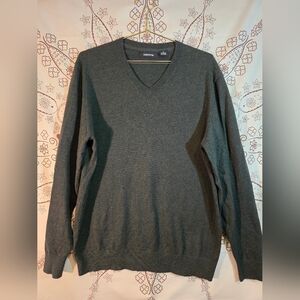 Claiborne Men's Dark Green V-Neck Sweater Cashmere Cotton Blend
